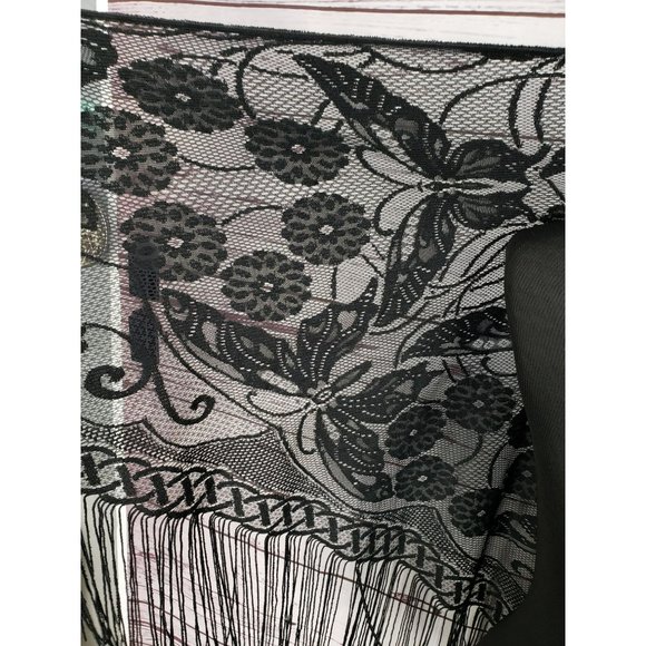 INC International Concepts Black Lace Fringe Floral Evening Shawl Wrap - Picture 3 of 8